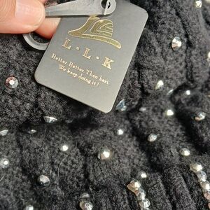 LLK Black Knit Beanie with Rhinestones